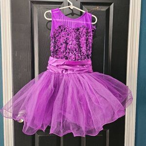 Weissman NWOT child medium dance costume purple sequin jazz tap solo